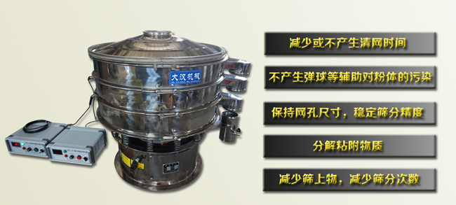 超聲振動動篩可以減少清網時間,不對粉體造成汙染,保持網孔尺寸,能有效的減少篩上物和篩分次數,並且能穩定篩分精度 