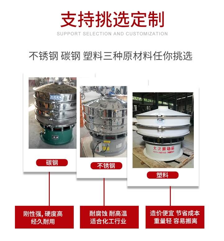 旋振篩可配置一到四層的篩網。旋振篩的篩分效率高，篩分精度高，篩分率高達96%。