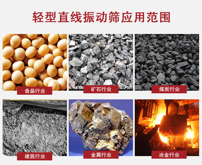 輕型直線振動篩應用範圍較廣多使用與顆粒狀，粉狀以及其它重型行業的輸送。