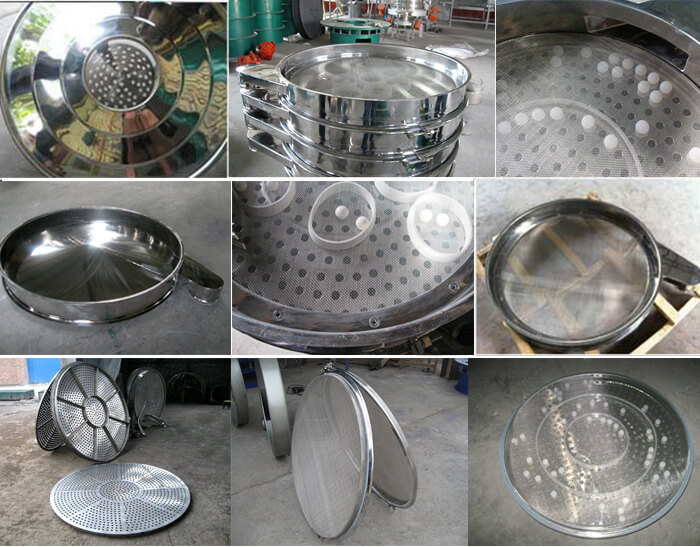 食品振動篩細節展示：防塵蓋，篩框，網架，底框等。